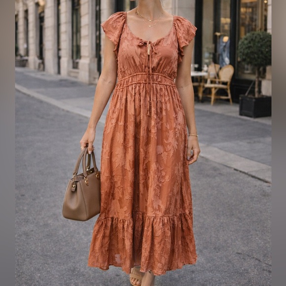 Joie Dresses & Skirts - Joie Terracotta Floral Midi Dress – Flutter Sleeve – Romantic Summer